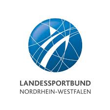 Blaues Logo des Landessportbundes NRW mit stilisierten Linien und Text darunter.