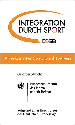 Logo für "Integration durch Sport" mit Beschreibung und Förderhinweis durch Bundesministerium.